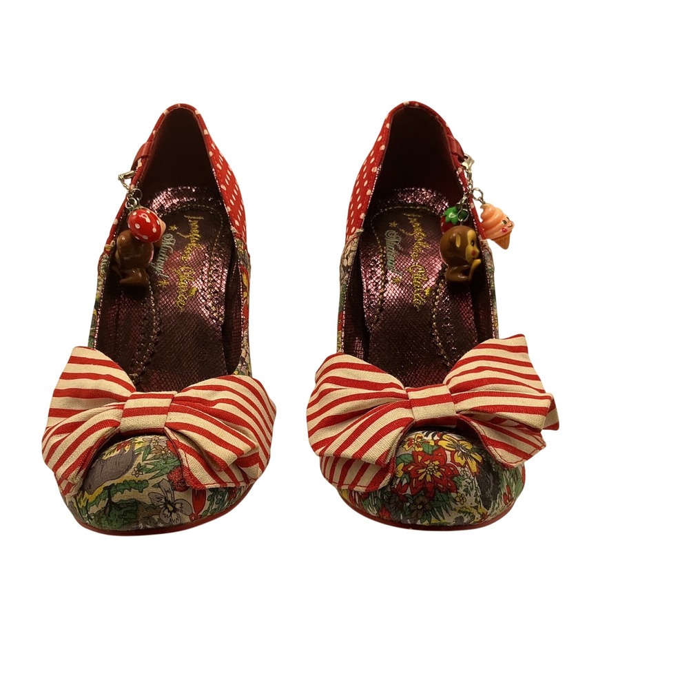 Irregular Choice Mutiny Red Polka Dot Floral Bow Lucite Heel Pumps 7.5 38.5